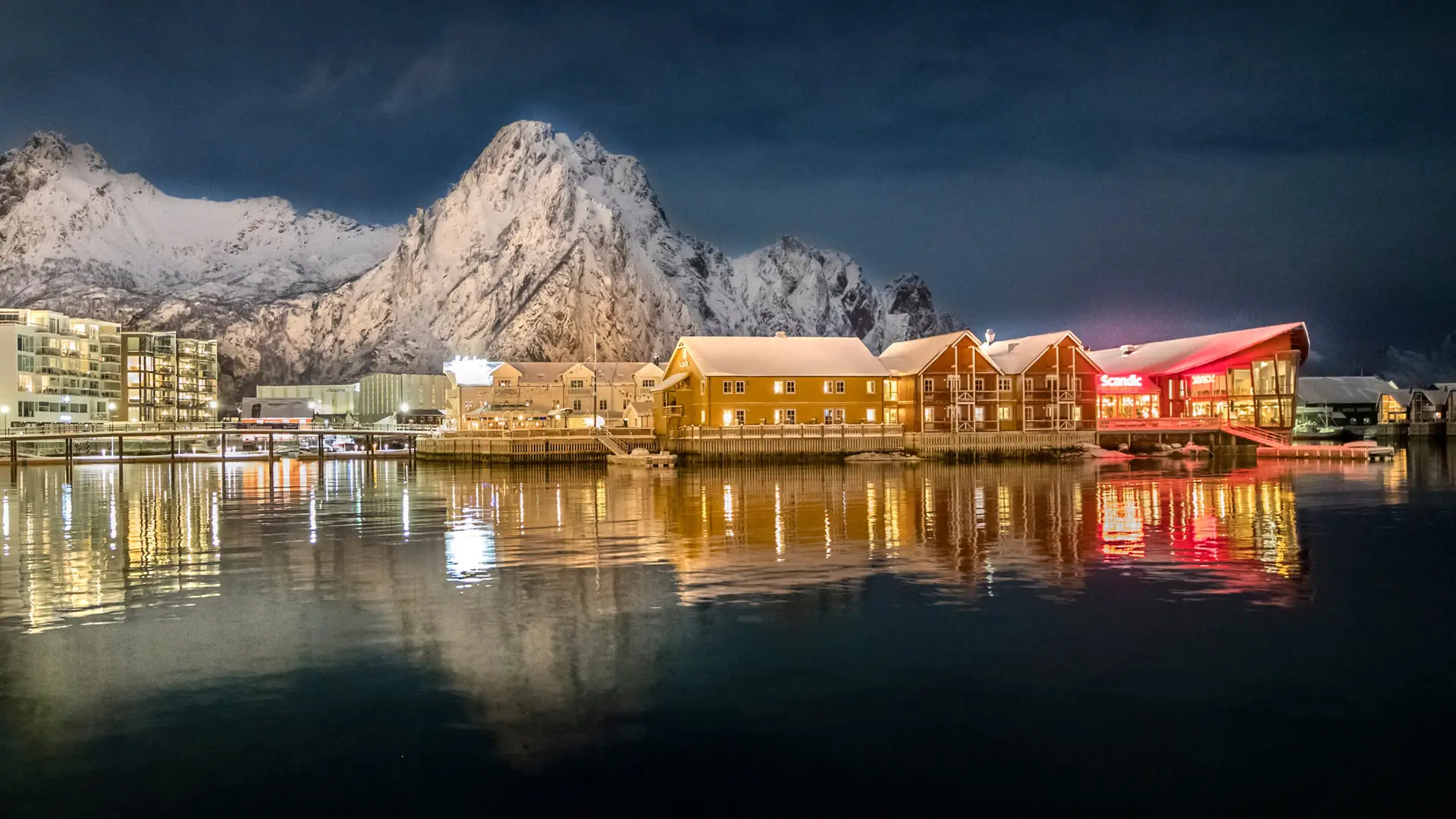 Svolvær harbour by night